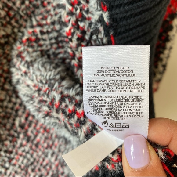 Express Oversized Open Front Plaid Knit Cardigan Black Red White Women's XS - Picture 6 of 7